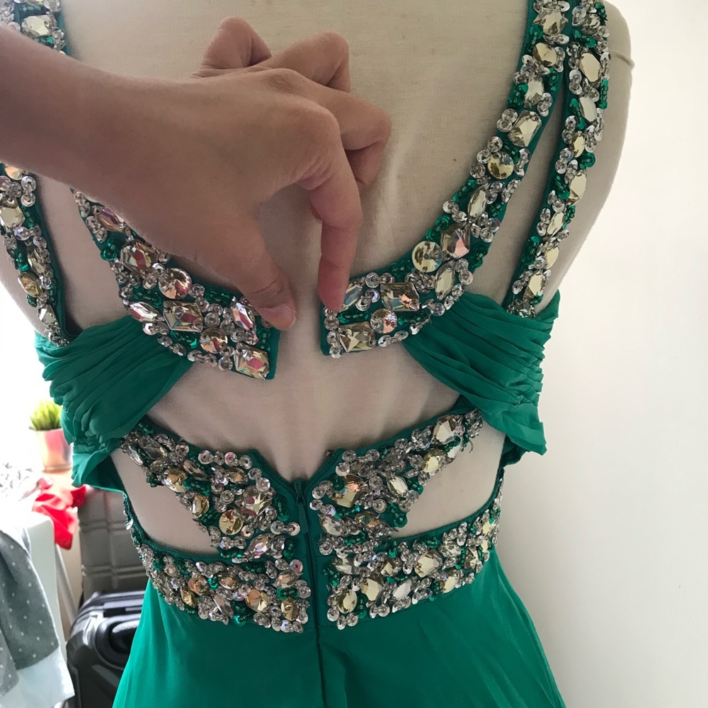 Gorgeous Teal/Jeweled Long Prom/Evening Gown - Picture 3 of 5